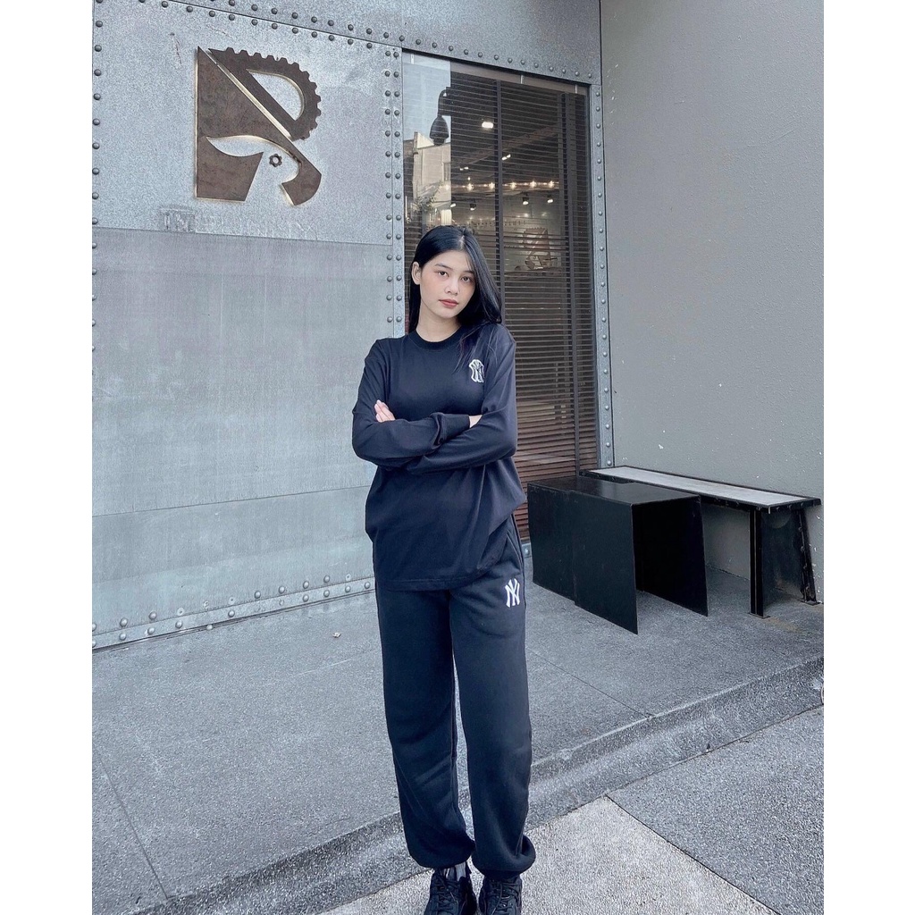 QUẦN NỈ DÀI MLB NY BASIC TRƠN LOGO THÊU VẢI NỈ DA CÁ DÀY DẶN-ỐNG BO JOGGER