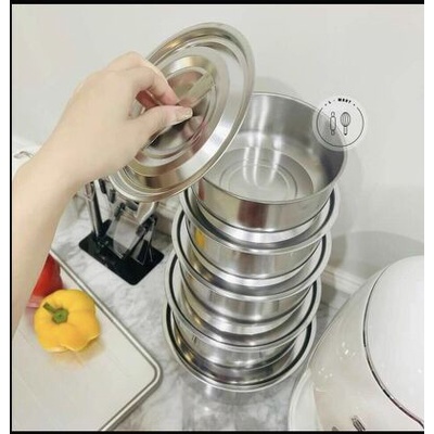 Bộ 5 Thố Inox Không Quai Có Nắp Đậy Đủ Kích Thước Cao Cấp