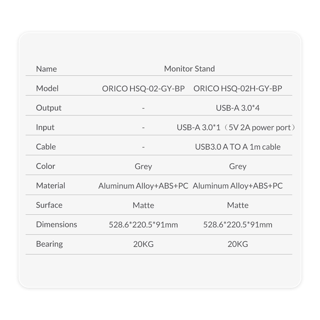 Giá đỡ màn hình máy tinh ORICO HSQ-02 bằng nhôm có cổng USB3.0 HUB đa năng tiện dụng