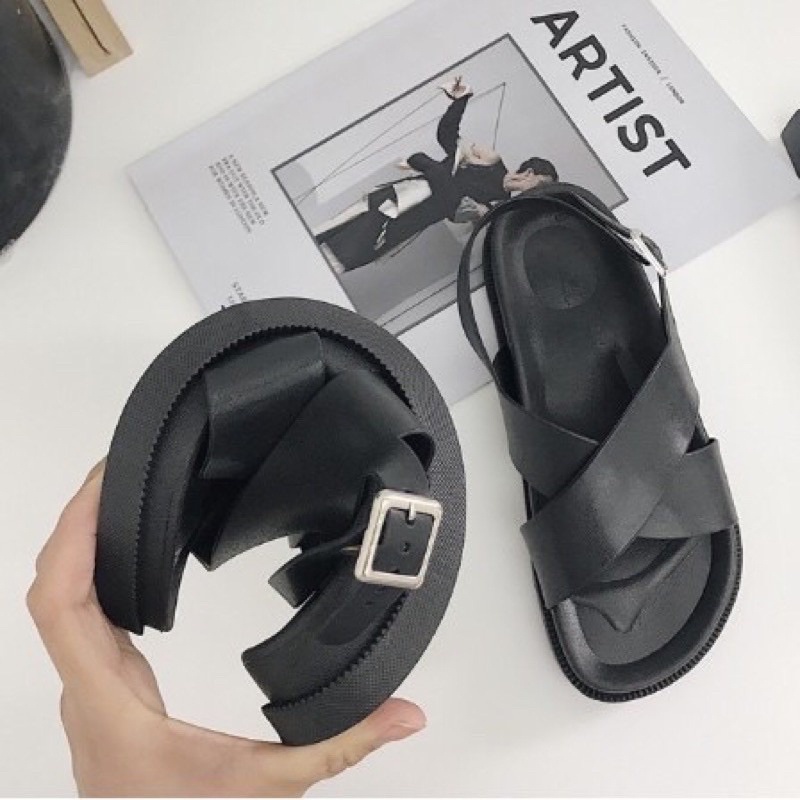 Sandal ulzzang 2 quai ngang bản to (sẵn hàng có ảnh thật phía sau)