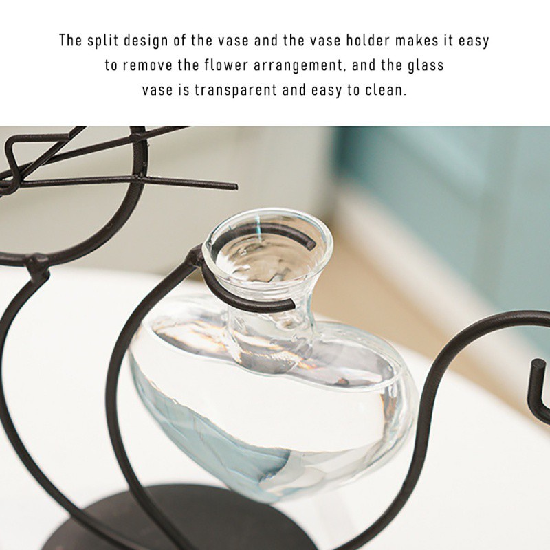 Bình hoa thủy tinh kèm giá đỡ kim loại màu vàng trang trí nhà cửa hiện đại