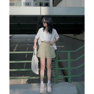 Áo sơ mi cộc tay cổ vest đũi muslin Bazic one