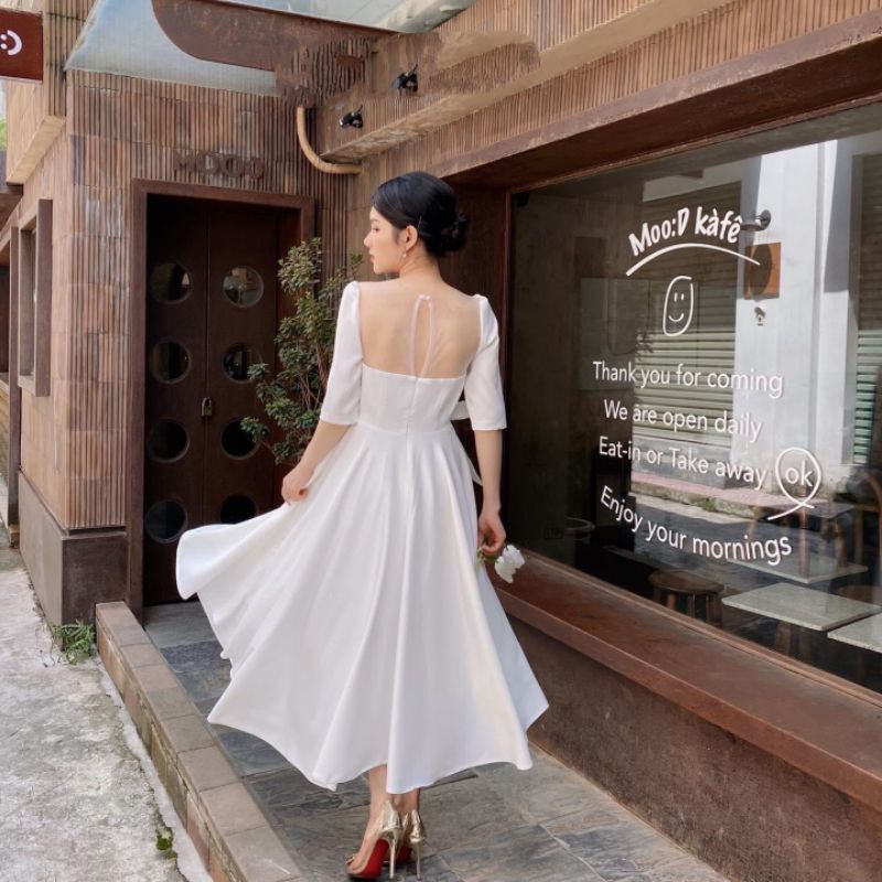 Đầm trắng xòe phối cổ lưới sang trọng Wendy Dress