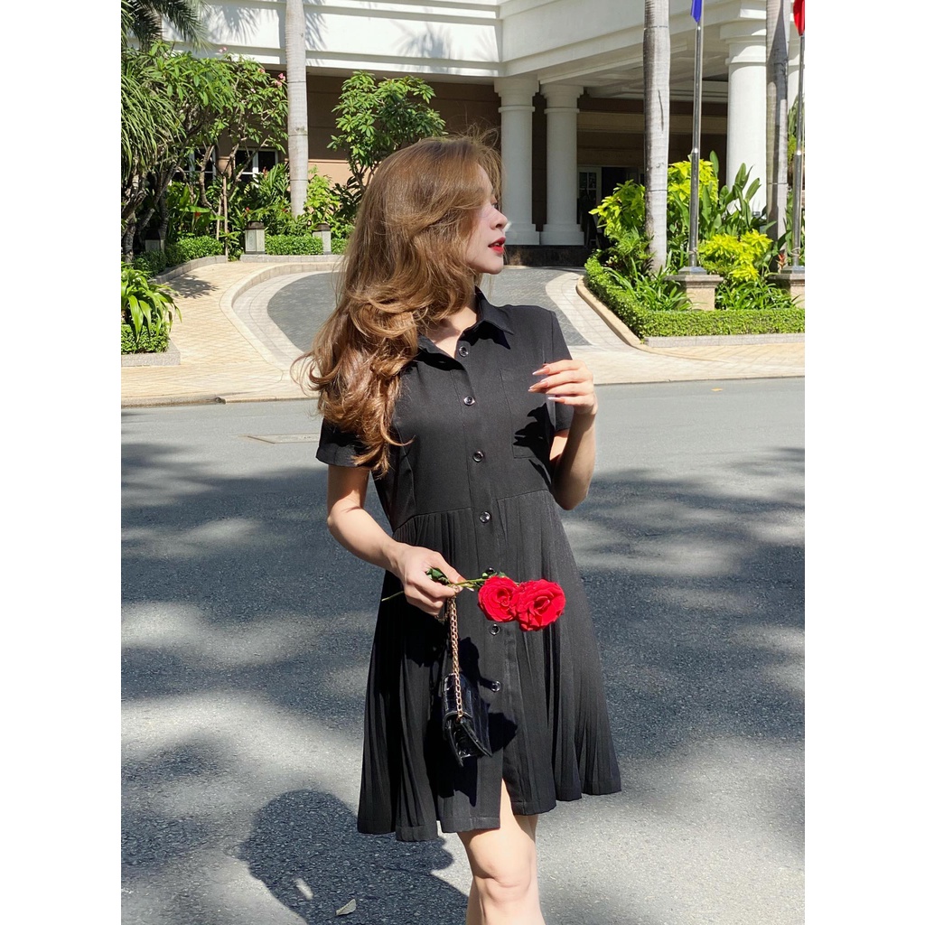 ĐẦM XẾP LY ĐEN FORM RỘNG