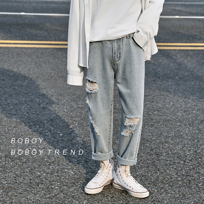 Quần baggy jean nam nữ ống rộng rách gối mới 2021 | BigBuy360 - bigbuy360.vn