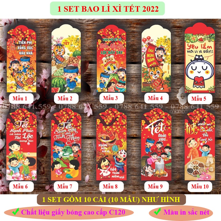 Bao Lì Xì 2022 - Bì Lì Xì Tết Độc Lạ Nhiều Mẫu Đẹp Dễ Thương - Giấy Bóng Cao Cấp C120 - Màu In Sắc Nét