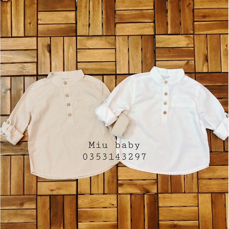 Áo sơ mi cổ trụ bé trai 2 màu xuát du