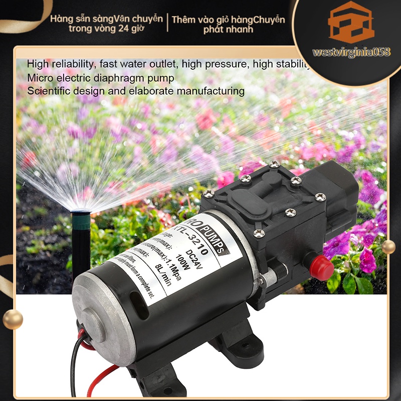 💯Có thể bán buôn😁 Máy bơm nước áp suất cao tự mồi màng điện với công tắc 24V 100W 💖Hàng giao ngay💖Westvirginia058