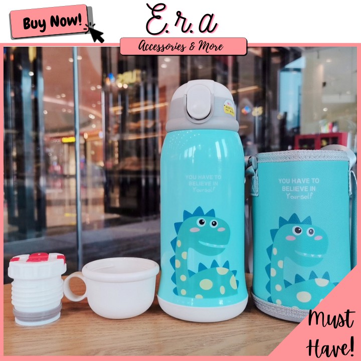 Bình Đựng Nước Giữ Nhiệt 24H 600ML Kèm Ly - Thép Không Gỉ Cao Cấp ERASHOP 078772 - Vỏ Ngoài Cách Nhiệt Siêu Kute, Rẻ Đẹp