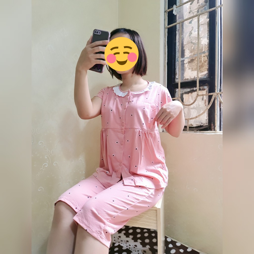 Bộ LỬNG Bầu Sau Sinh Hình SAO, Chất thoáng mát cotton cao cấp, mặc nhà tiện cho bé ti