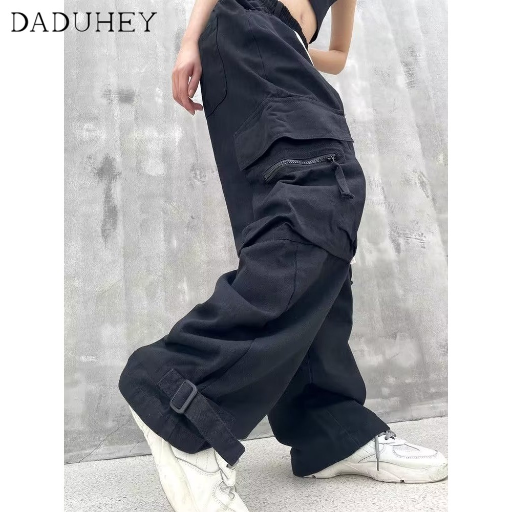 DaDuHey Men and Women Couple's Autumn New Trendy Loose Casual Pants Multi-Pocket Solid Color Overalls
