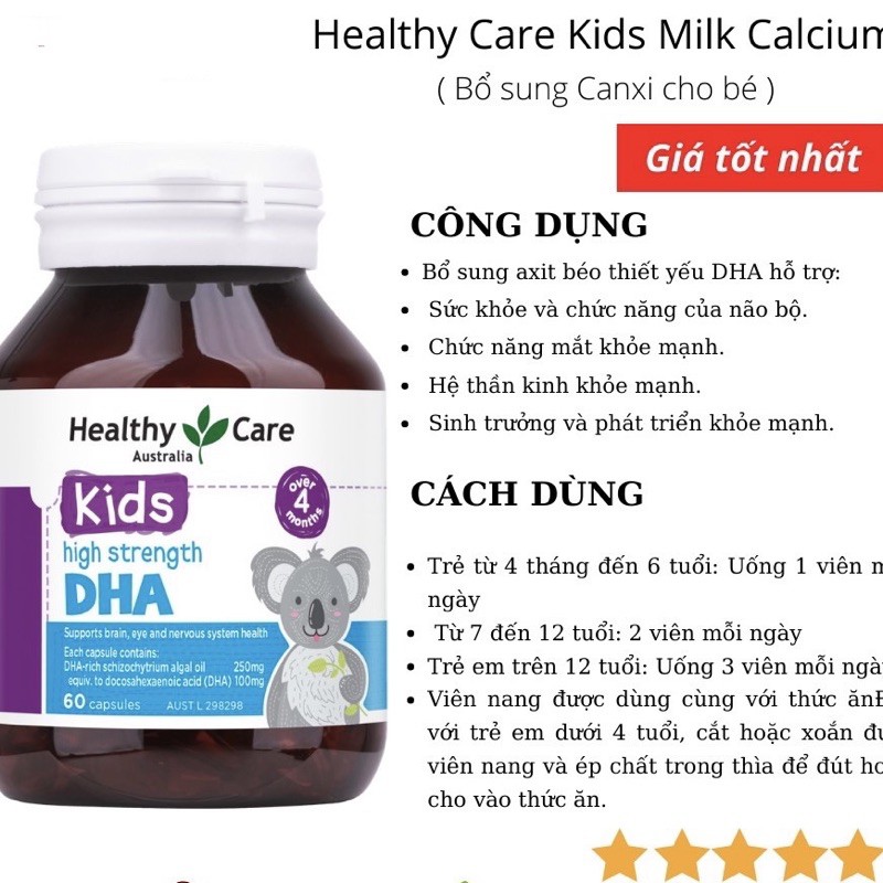 Viên uống DHA, Milk Calcium Healthy Care 60 viên - Thi Vũ