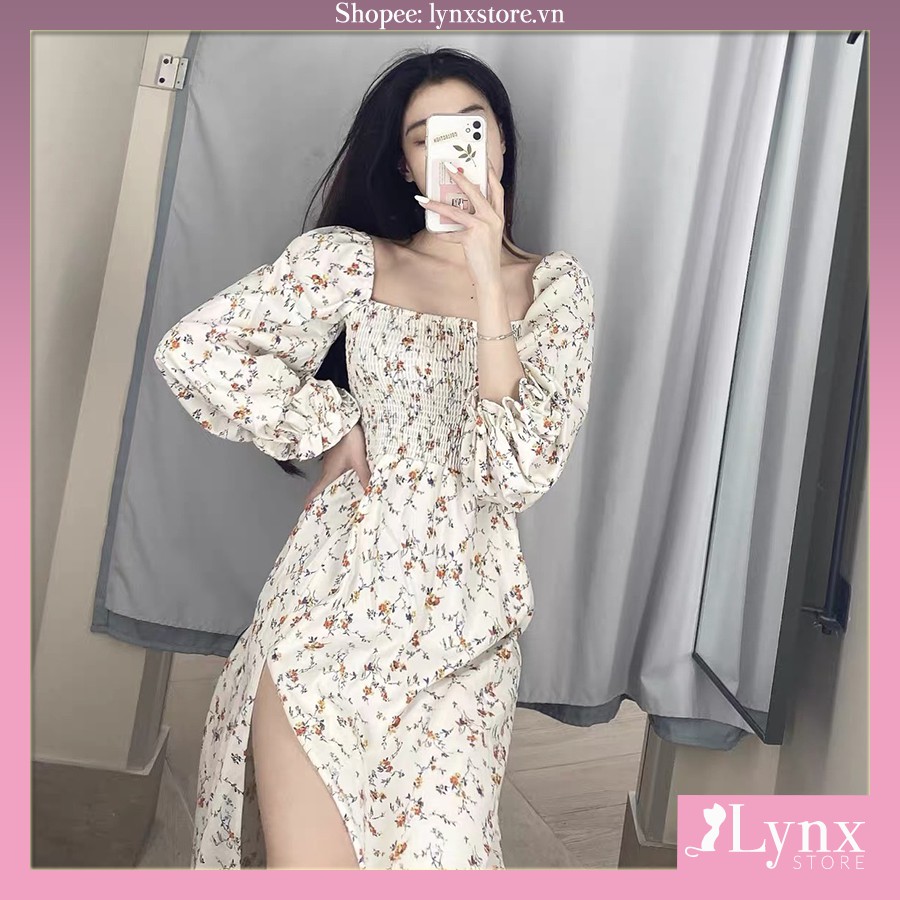 Váy Maxi, Đầm Maxi Hoa Nhí Thân Chun Tay Bồng Xẻ Tà Phong Cách Ulzzang Hàn Quốc