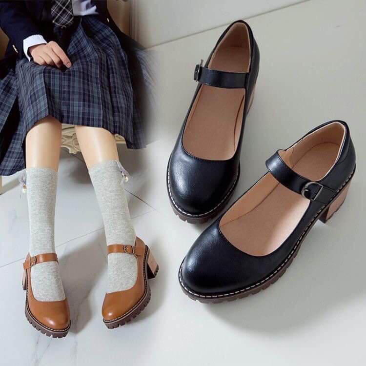 Giày Mary Jane Size Nhỏ 31 32 33 Mũi Tròn Đế Dày Hàng QCCC Cao 6cm