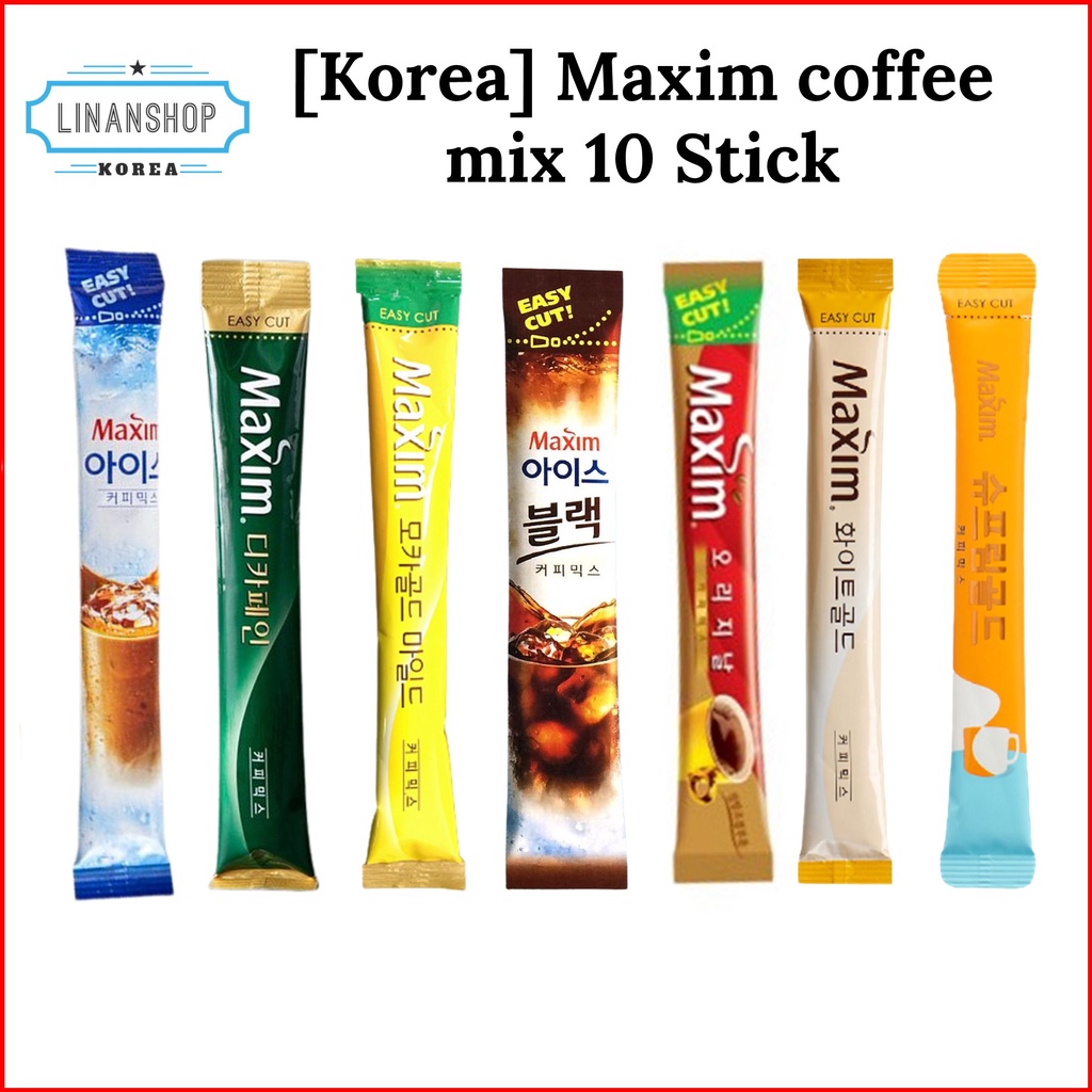 Set 10 gói cà phê KOREA MAXIM hương bị Mocha Gold/ White Gold/ Supreme / Decaffeinated /Cà phê đá hoà tan chính hãng