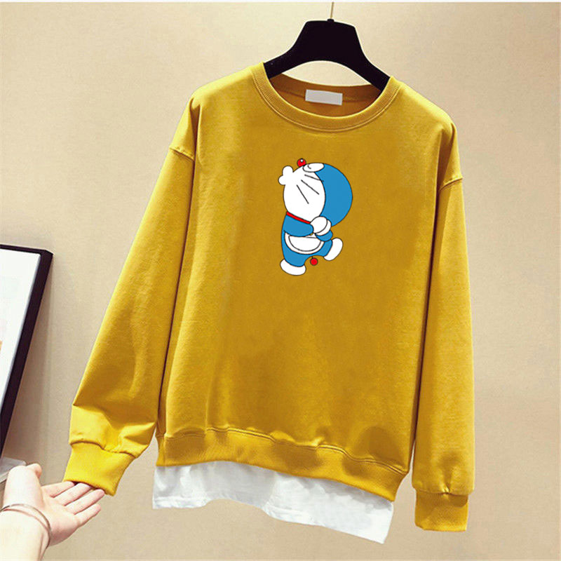 Áo Sweater Cotton Tay Dài Cổ Tròn In Họa Tiết Hoạt Hình Doremon 4 Màu Tùy Chọn Phong Cách Hàn Quốc Thời Trang Cho Nữ