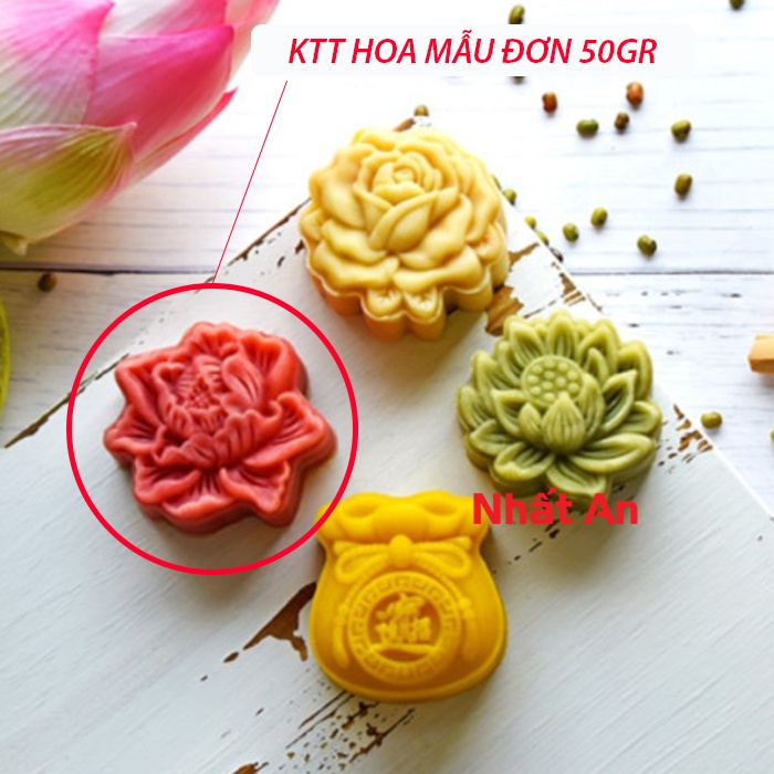 Khuôn trung thu lò xo 1 mặt 50 - 65g (Hoa hồng/ Hoa sen/ Hoa mẫu đơn/ Túi tiền)