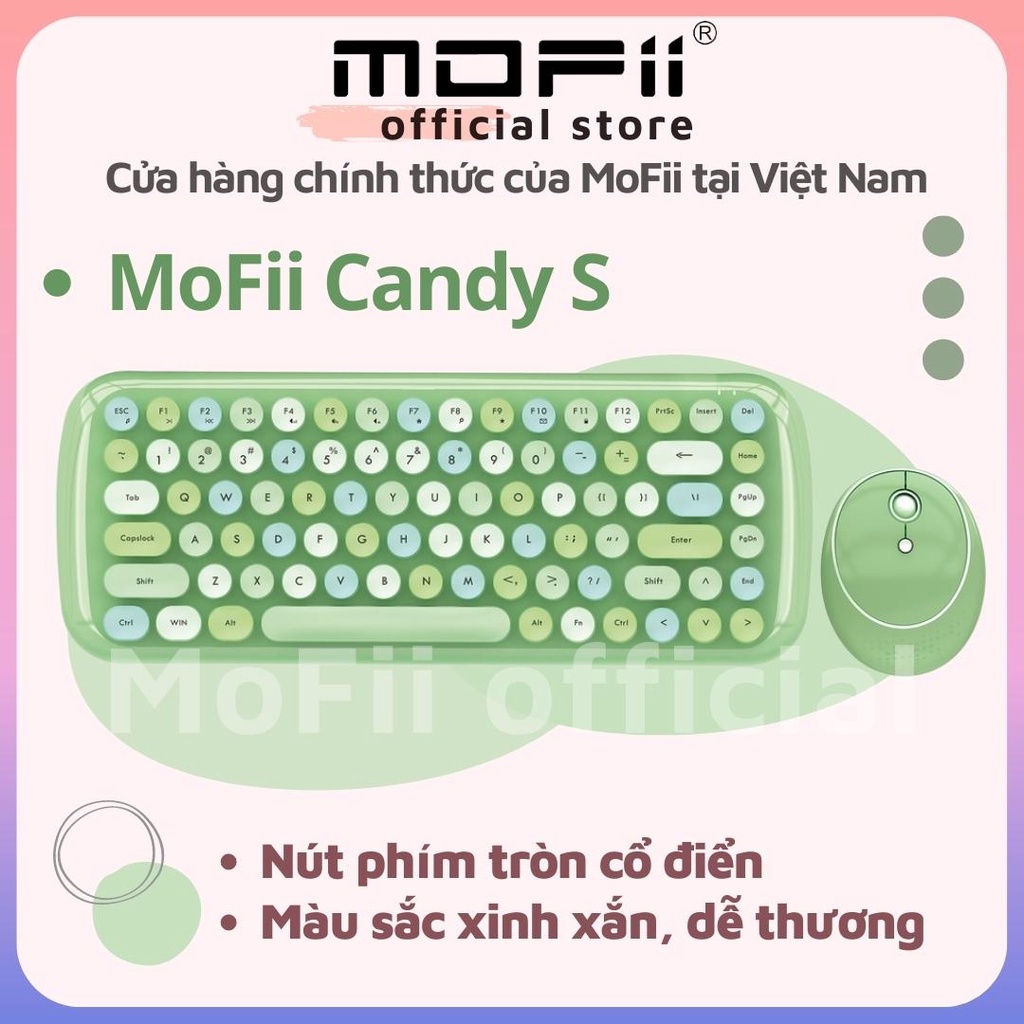 BỘ BÀN PHÍM VÀ CHUỘT KHÔNG DÂY GIẢ CƠ MOFII CANDY S - Dùng cho Máy tính bàn, Laptop, Tivi, Điện thoại, Máy tính bảng