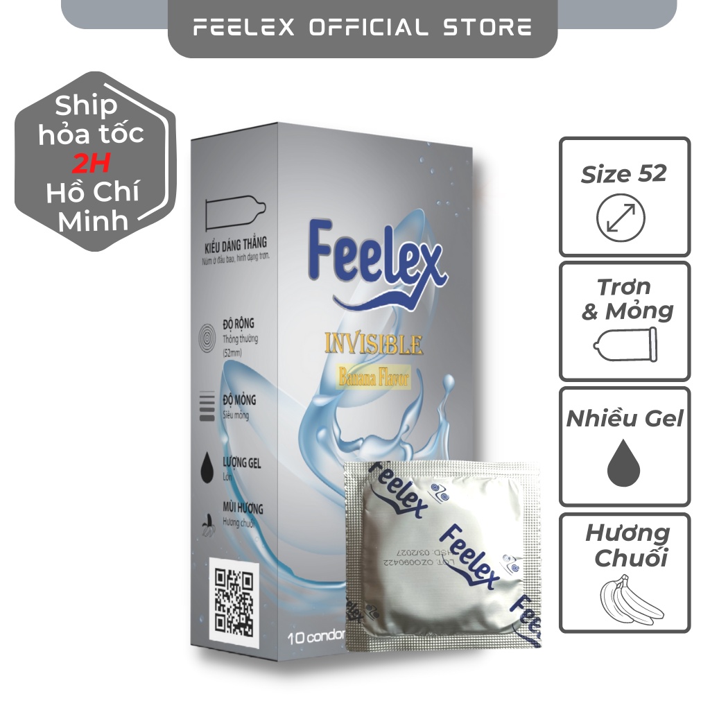 Bao cao su Feelex Invisible siêu mỏng, nhiều gel