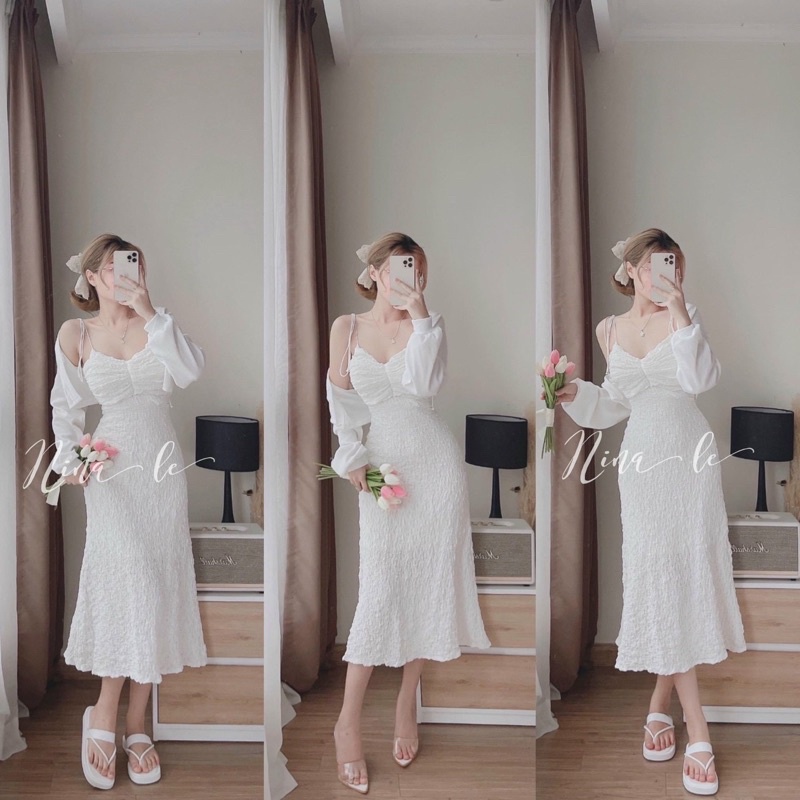 ♥️♥️♥️ SET ĐẦM DÂY KÈM ÁO KHOÁC TRẮNG