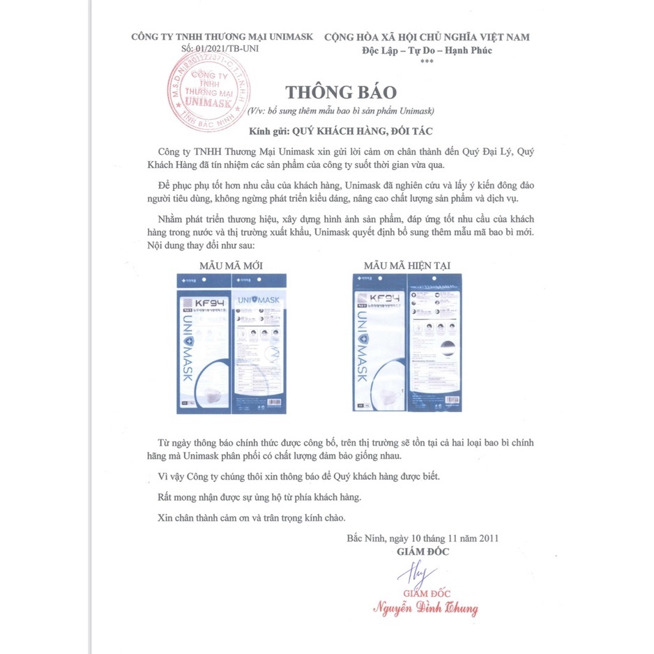Khẩu trang KF94 Uni Mask Thùng 300 Cái