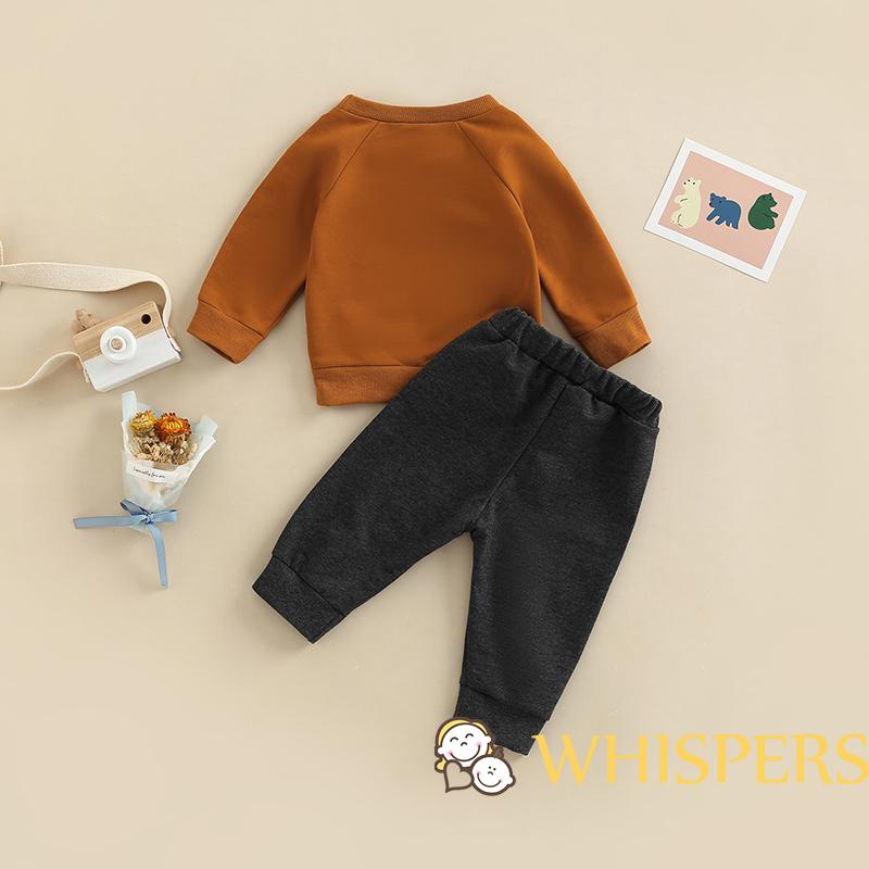 Set Áo Thun Tay Dài Cổ Tròn Thêu Hình Gấu + Quần Dài Lưng Thun Cho Bé Trai