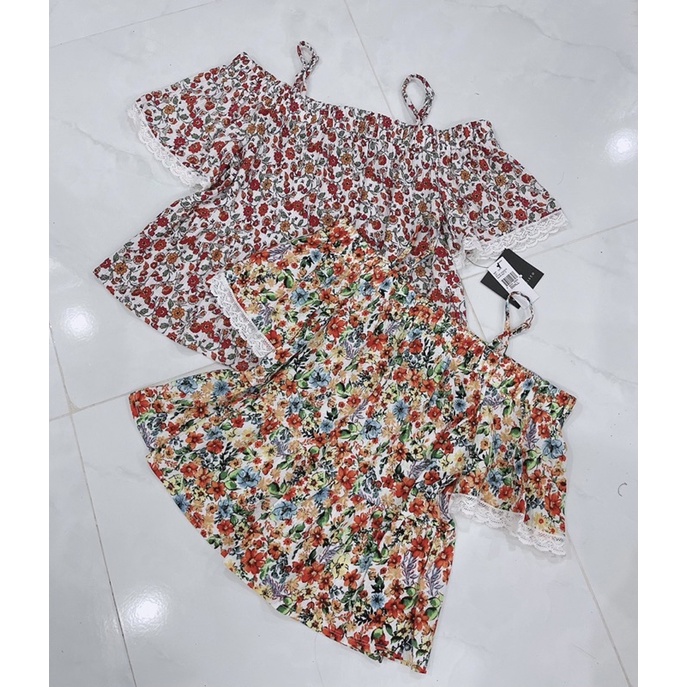 Áo biệt vai babydoll hoa nhí xuất dư xịn