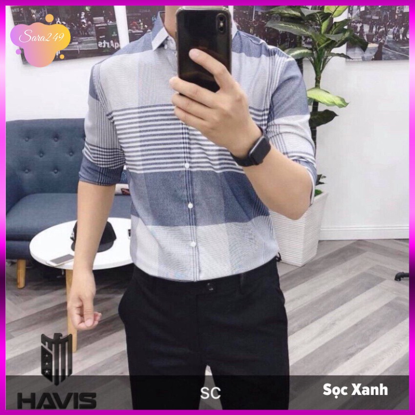 Áo sơ mi nam dài tay 💖 áo sơ mi phối sọc ngang Hàn Quốc _ Thời Trang SARA249