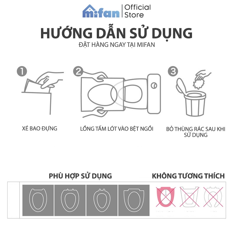 Miếng Lót Bệt Vệ Sinh Tự Phân Huỷ - Túi 50 chiếc - Nhỏ Gọn, Tiện Lợi, Vô Trùng, Sạch Sẽ, Không Thấm Nước - MIFAN