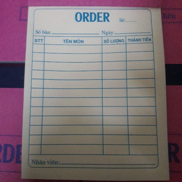 Phiếu order 2 liên a6 100 tờ (combo 20 quyển)