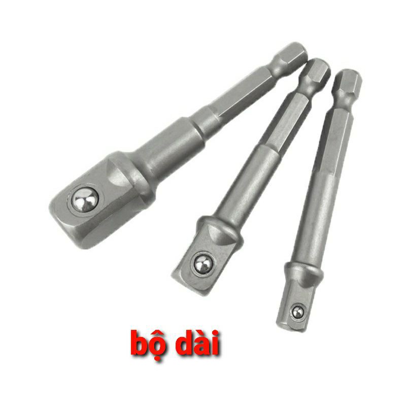 Bộ 3 Đầu Chuyển Sang Khẩu Bulong 1/4&quot; 3/8&quot; 1/2&quot;  Loại Dài Gắn Cho Máy Khoan, Máy Bắn Vít