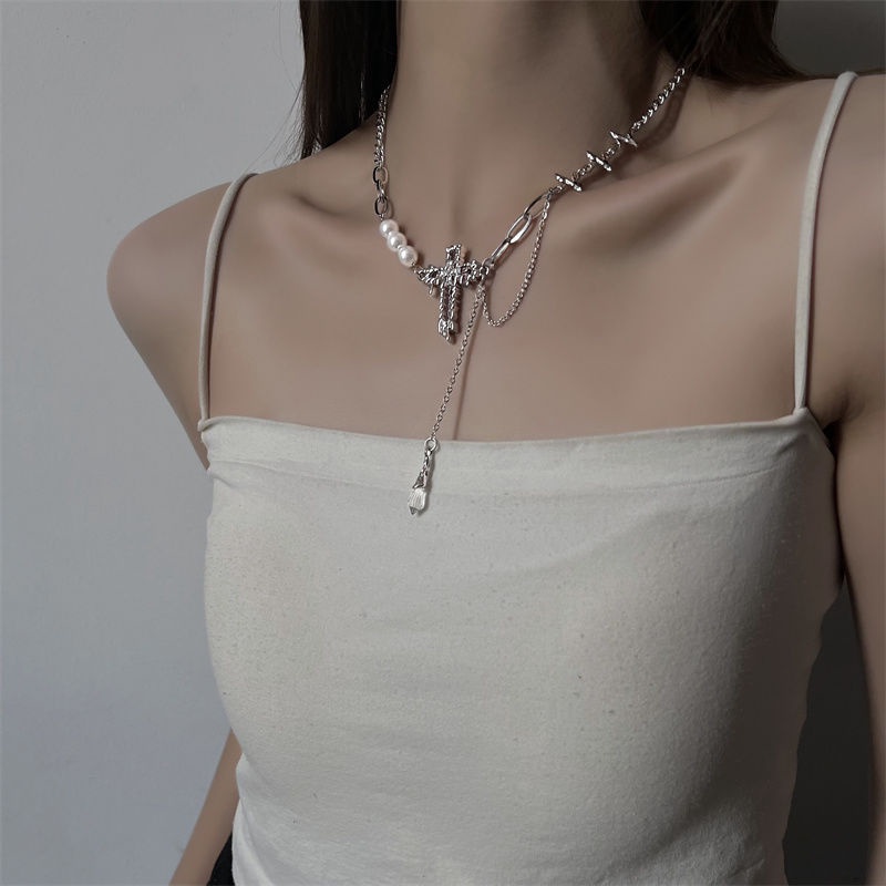 Dây Chuyền Mặt Đá Zircon Hình Giọt Nước Màu Hồng Phong Cách Hip Hop Cho Nữ