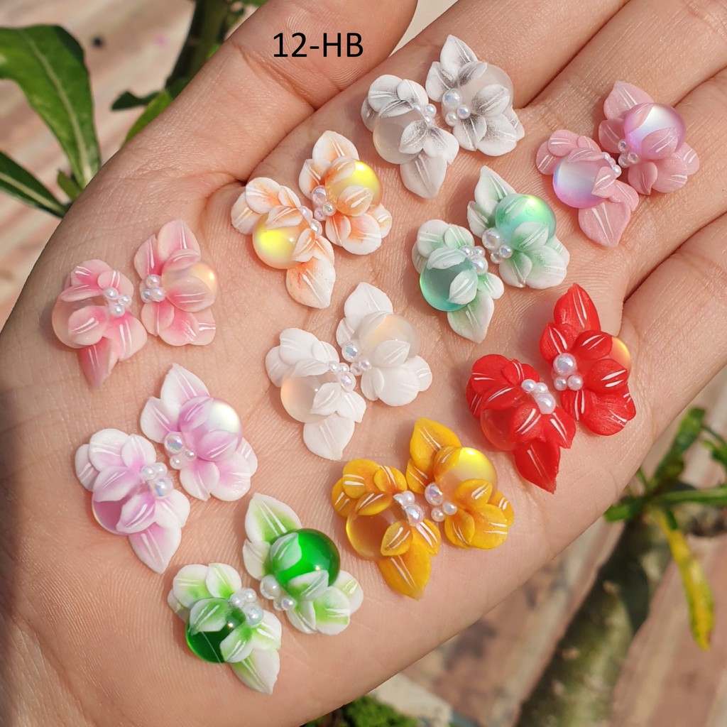 Hoa Nửa Ôm Đá Mắt Mèo | Hoa Bột Đính Móng 12HB