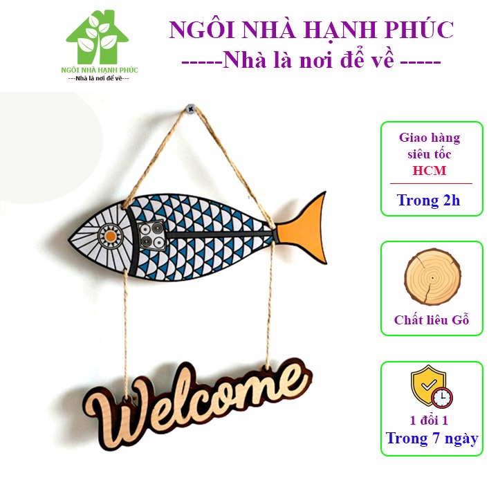 Bảng gỗ decor trang trí SHOP 🚀Freeship EXTRA🚀 Mẫu BM_030 Chủ đề CÁ WELCOME