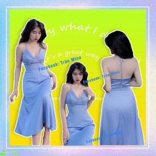 Đầm midi xanh cổ yếm - chuẩn hình sàn+ video