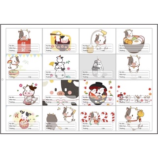 Nhãn vở bò sữa cute 16 nhãn khác nhau/ nhãn dán bò sữa