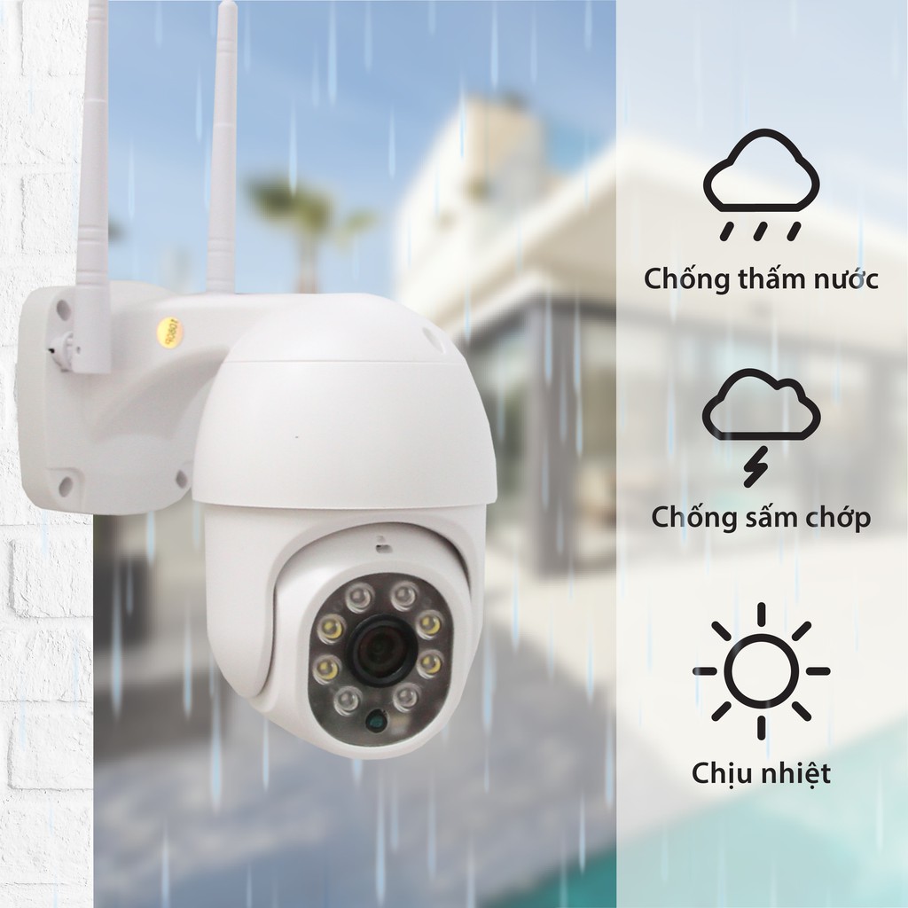 CAMERA WIFI PTZ Carecam 23HS200 NGOÀI TRỜI XOAY 360 8 LED HD1080 - 2MP, XEM ĐÊM CÓ MÀU, CẢNH BÁO KHI CÓ CHUYỂN ĐỘNG