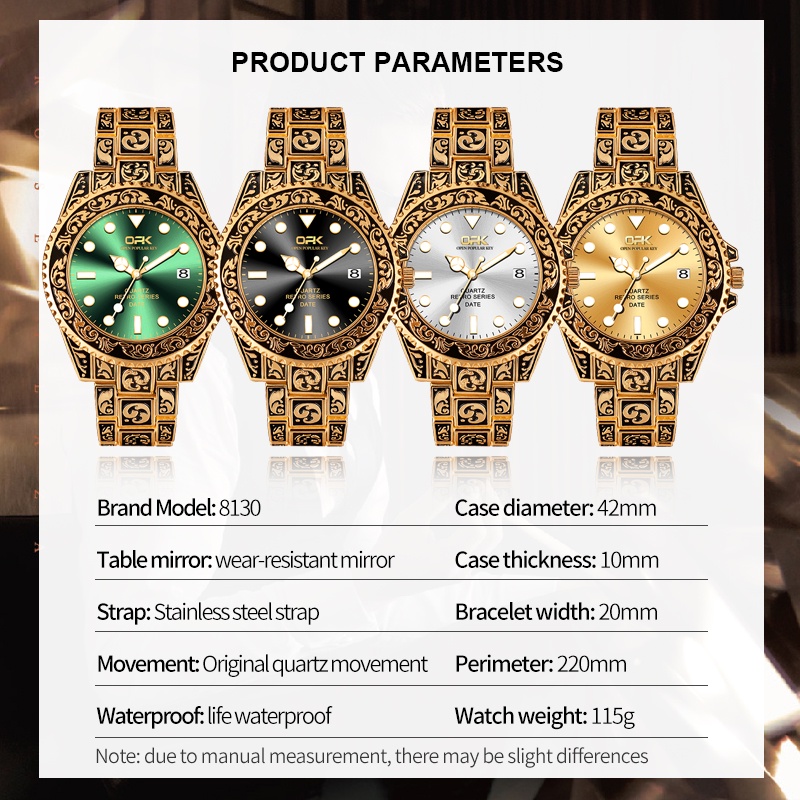OPK 8130 Watch Men Genuine Waterproof Steel Belt Wear-resistant Luminous Calendar Embossed Design Retro Trendy