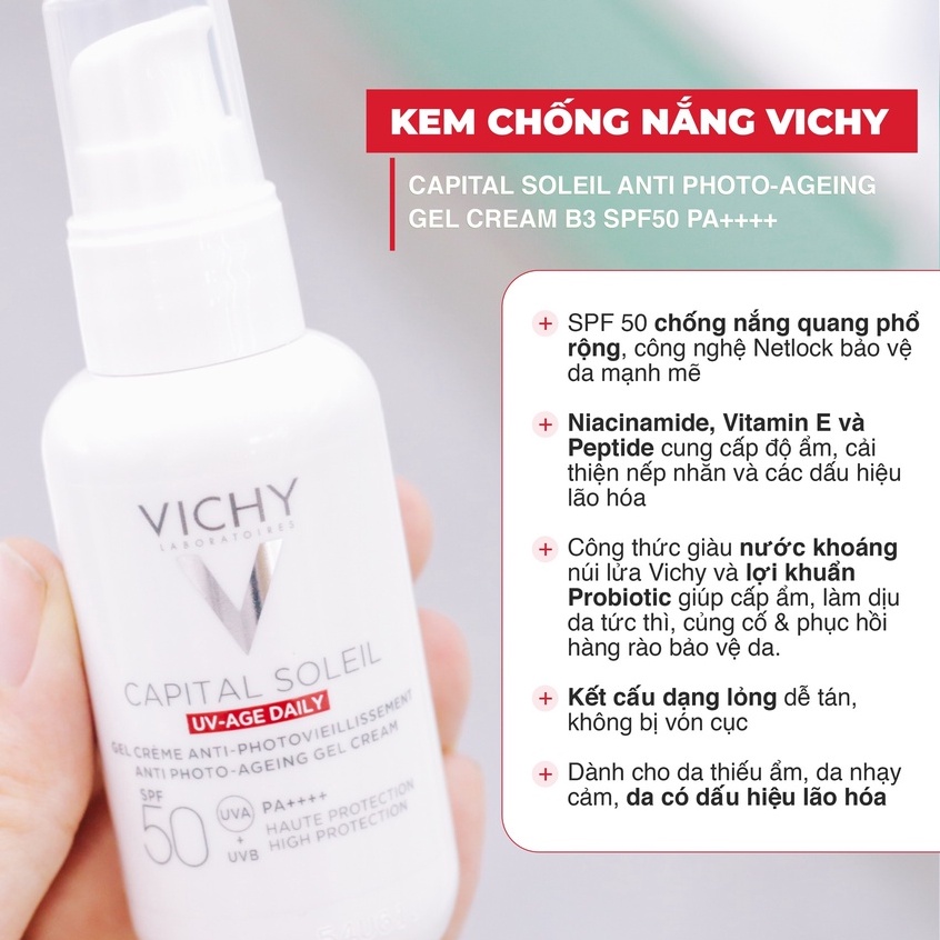 Gel Chống Nắng Vichy Bảo Vệ Da, Ngừa Thâm Nám Capital Soleil UV Age Daily SPF 50 - 50ml