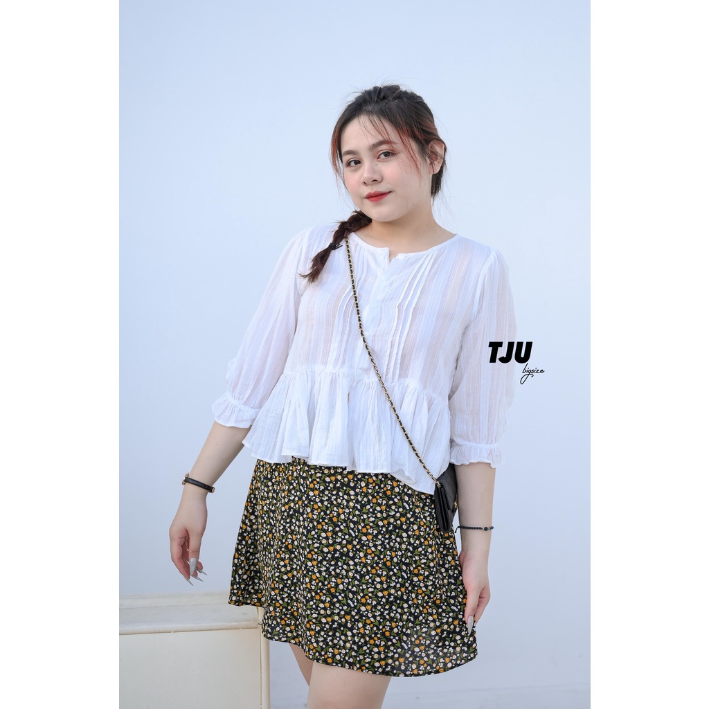 Chân váy ngắn ⚡️𝐁𝐈𝐆𝐒𝐈𝐙𝐄⚡️ xòe hoa nhí chất lụa tôn dáng tôn da JOJI skirt (T-Ju Bigsize thiết kế)