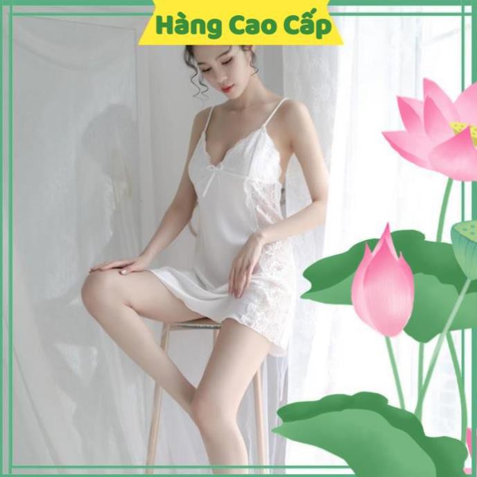 Váy Ngủ Sexy Gợi Cảm Váy Ngủ Lụa Hai Dây Phối Ren Hông Gợi Cảm Màu Trắng Kèm Hình Thật Shop Chụp | BigBuy360 - bigbuy360.vn