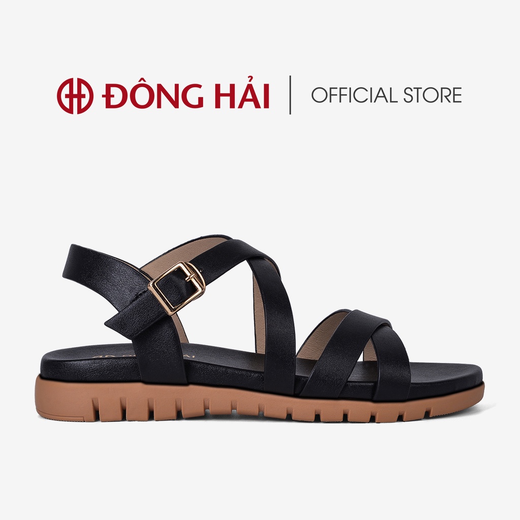 Giày Sandal nữ Đông Hải thiết kế Ankle - Strap da bò cao cấp quai đan chéo nữ tính đế cao su 3cm  - S32B1