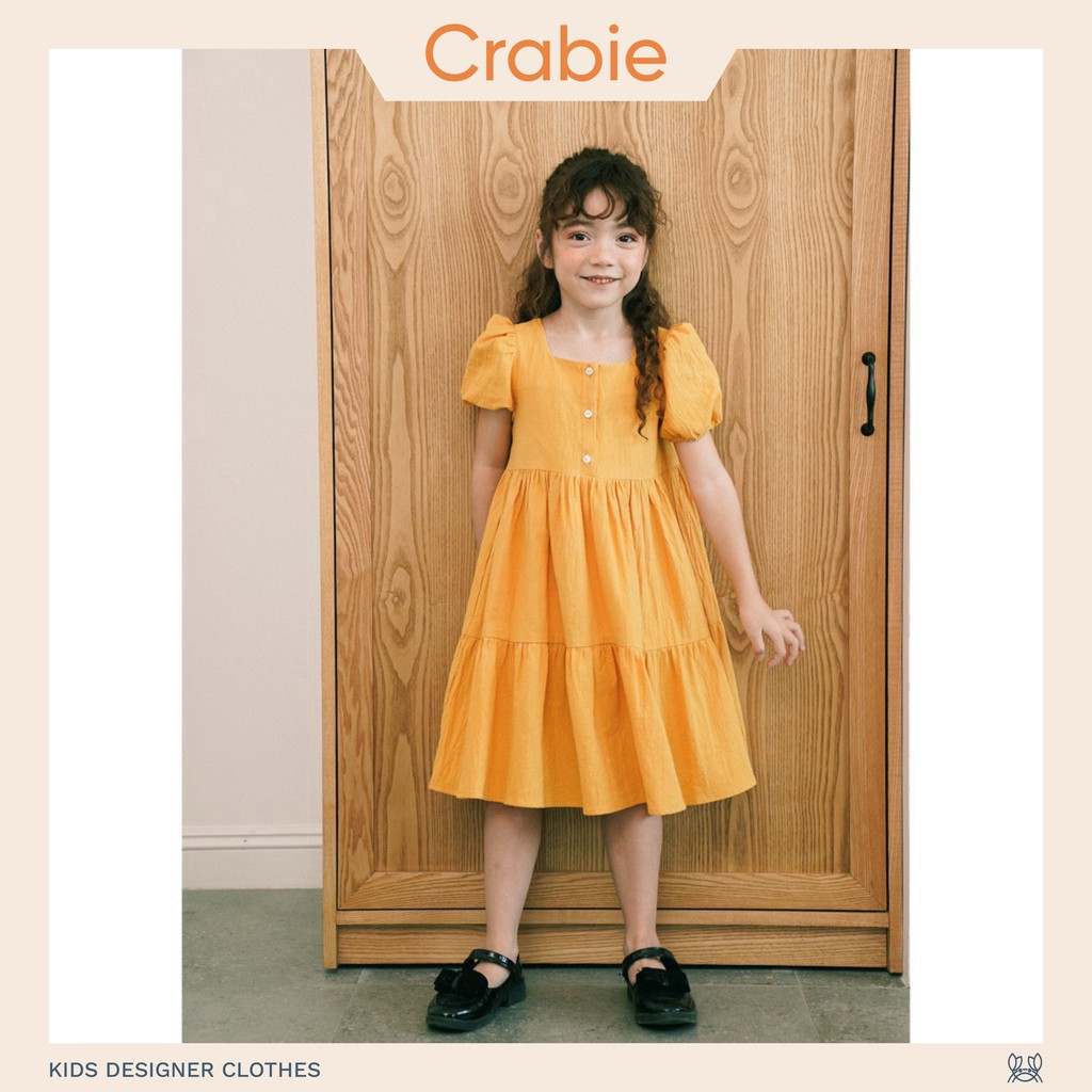 Váy cho bé gái chất liệu vải cotton mềm cao cấp đầm bé gái thiết kế cộc tay celena dress màu vàng