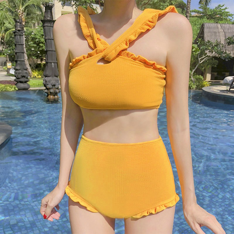 Bộ Đồ Bơi Nữ Bikini 2 Mảnh Đẹp Phong Cách Hàn Quốc (Vàng) - HÀNG QC, LOẠI 1