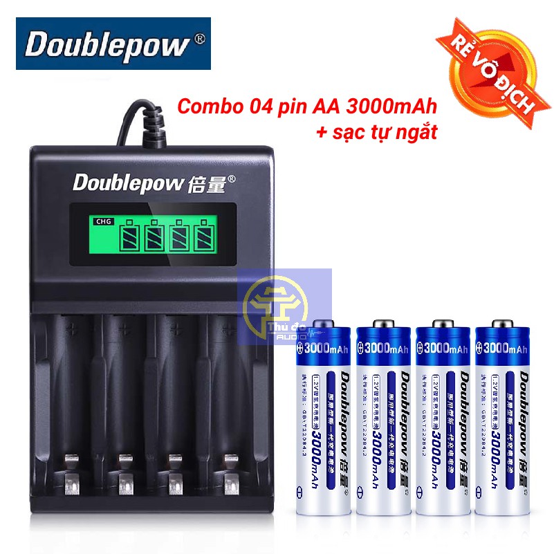 Bộ pin sạc Doublepow 3000mAh AA và Bộ Sạc Pin AA, AAA UK93B Doublepow tự ngắt khi đầy tốc độ cao