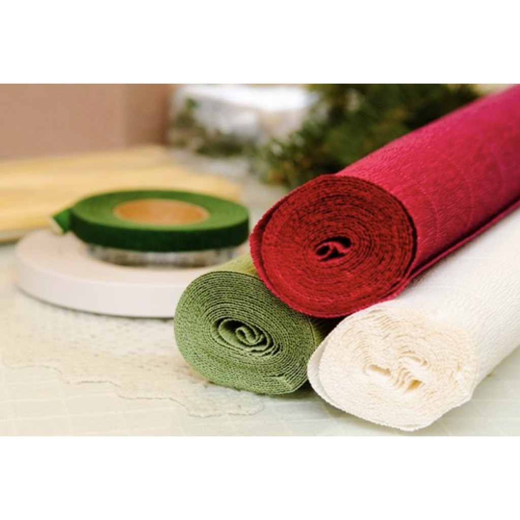 Giấy nhún xanh lá làm hoa handmade