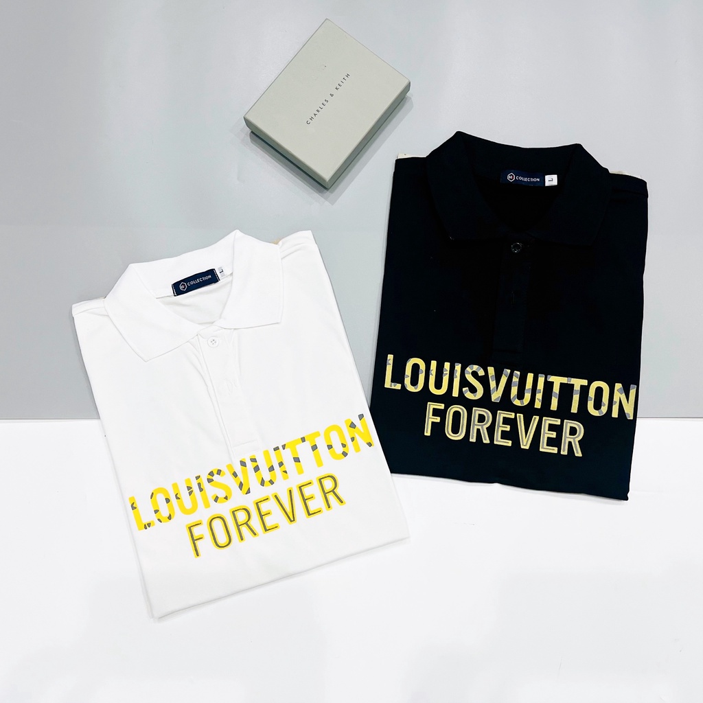 Áo thun nam nữ cổ trụ tay ngắn in họa tiết chữ LV , áo chất cotton thoáng mát thời trang mùa hè hot trend 2022