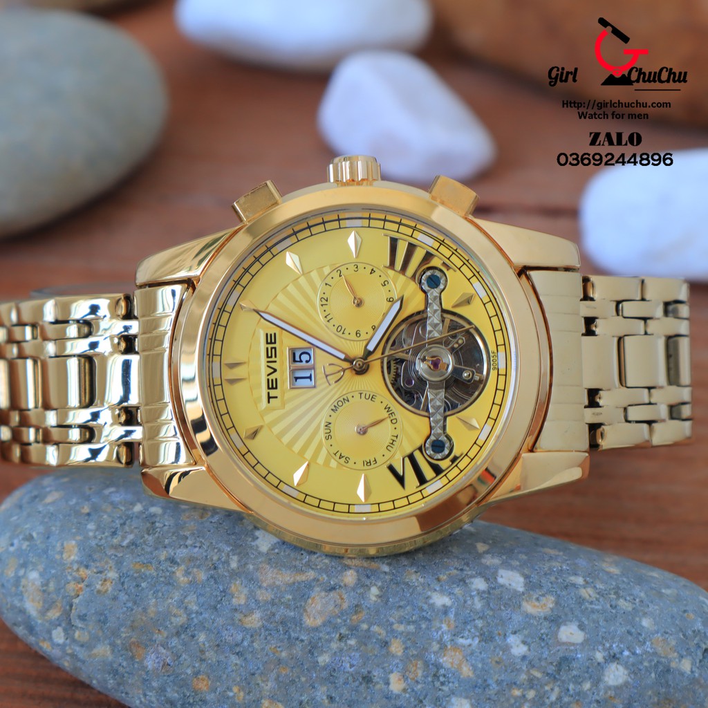 Đồng hồ nam Tevise 5 kim full vàng, mẫu đồng hồ cơ thiết kế cực đẹp mắt với chất liệu từ thép không gỉ