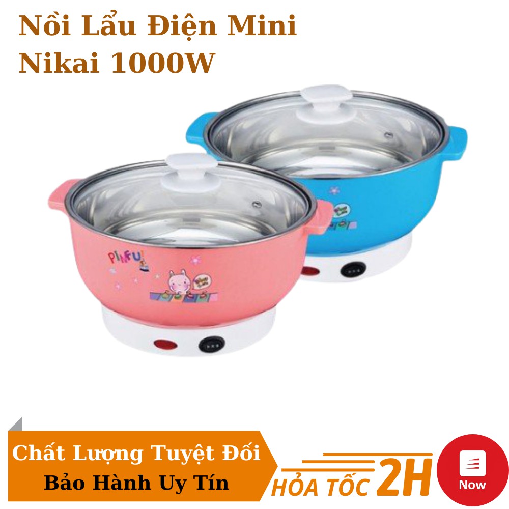 Nồi Lẩu Điện Mini Công Suất 1000W Chất Liệu Inox 304 Cao Cấp - Nồi Lẩu Điện NIKAI Vung Kính Đa Năng CaoÀY