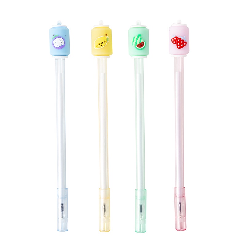 Set 4 Bút Mực gel Ngòi Bút 0.5mm Màu Đen Trong Suốt Hình soda Trái Cây Sáng Tạo